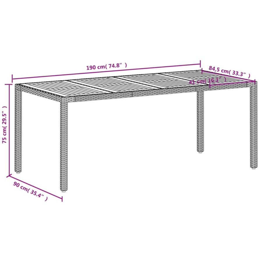 Tuintafel 190x90x75 cm poly rattan en acaciahout beige - Afbeelding 11