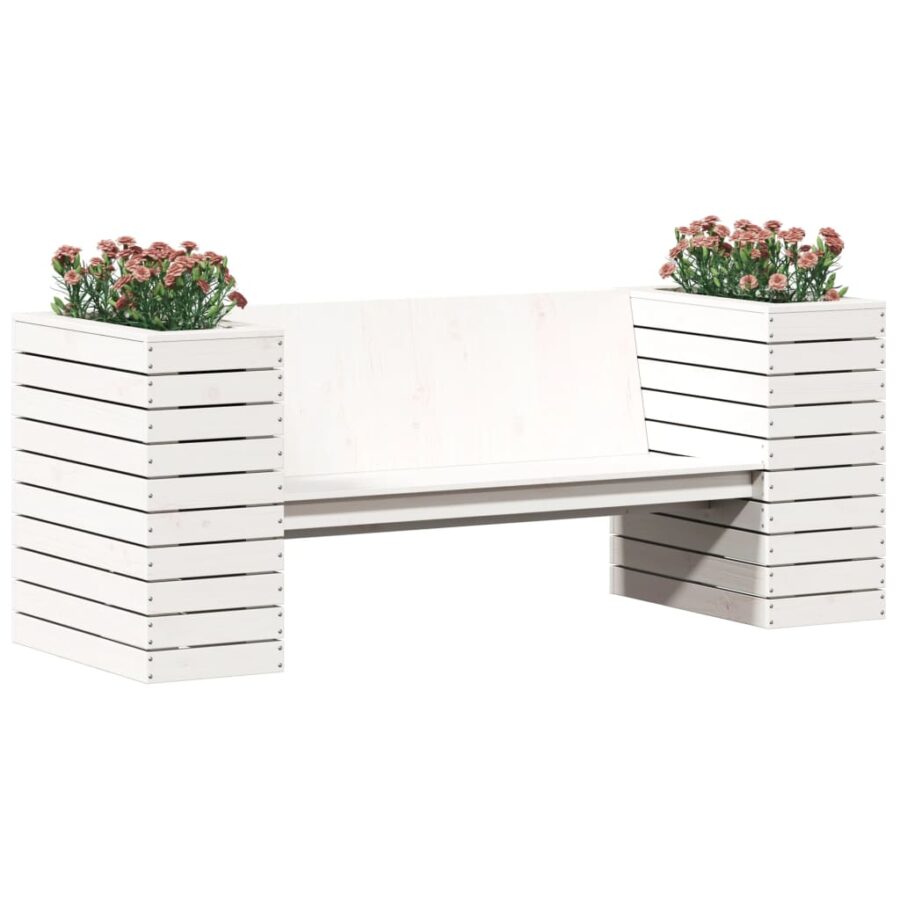 Bankje met plantenbakken 167,5x60x65 cm grenenhout wit - Afbeelding 4