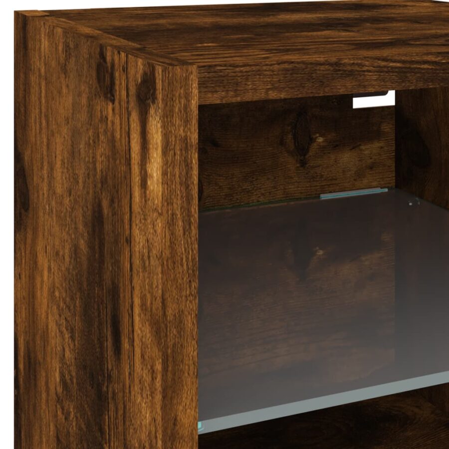 8-delige tv-wandmeubelset met LED bewerkt hout gerookt eiken - Afbeelding 11