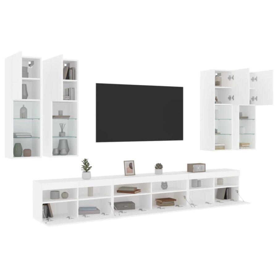 7-delige Tv-wandmeubelset met LED-verlichting wit - Afbeelding 5