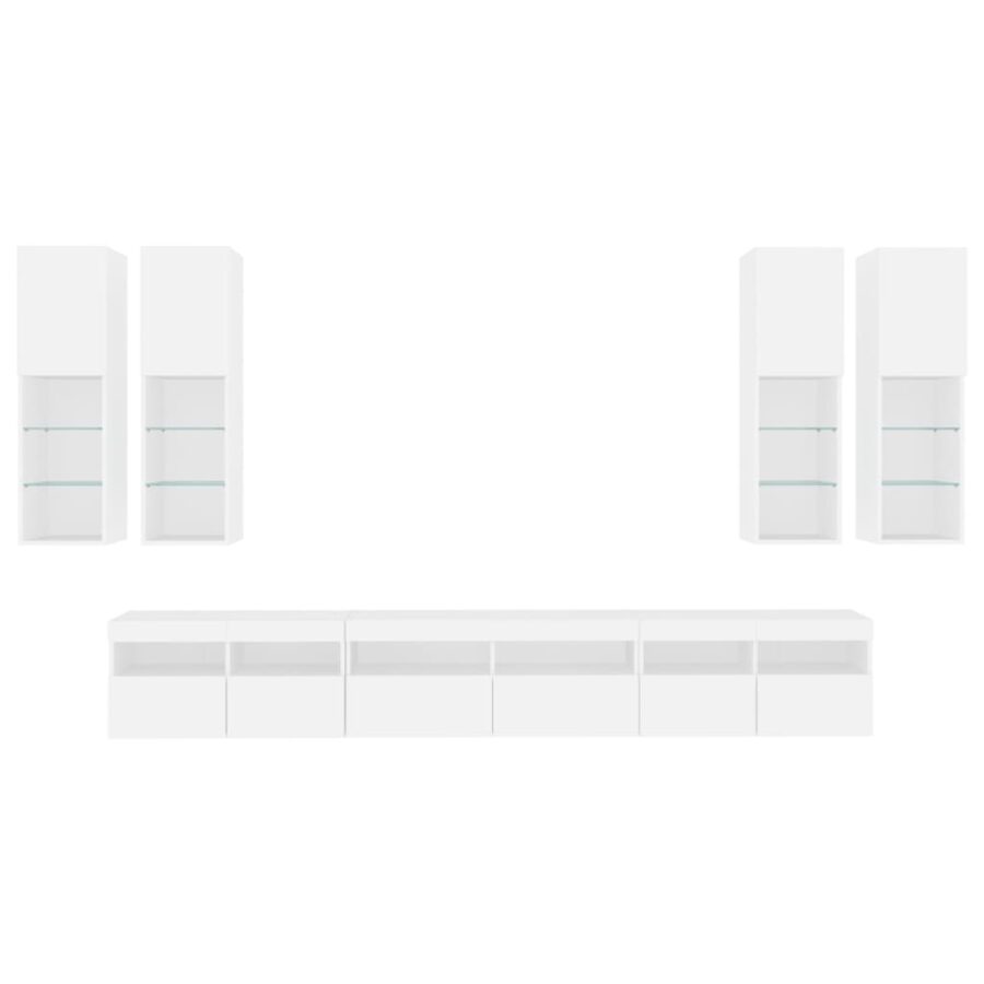 7-delige Tv-wandmeubelset met LED-verlichting wit - Afbeelding 7