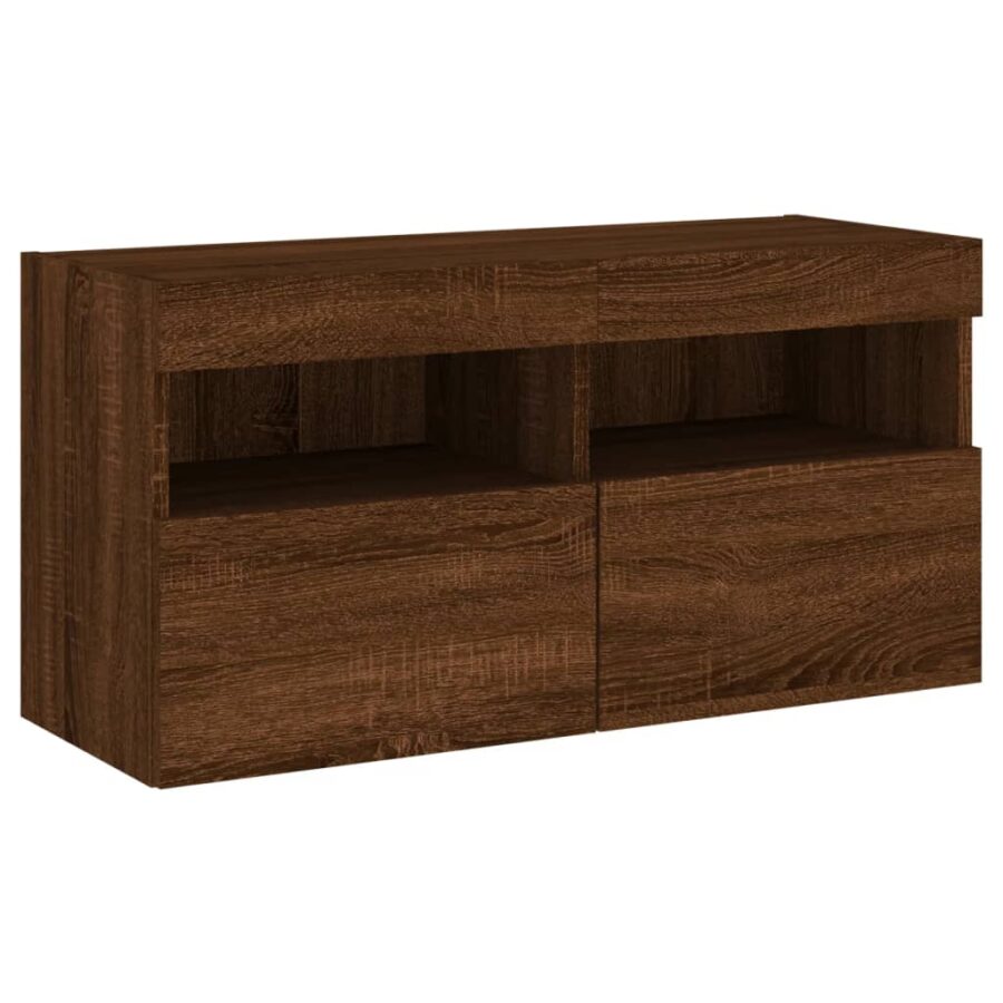 7-delige Tv-wandmeubelset met LED-verlichting bruin eikenkleur - Afbeelding 9