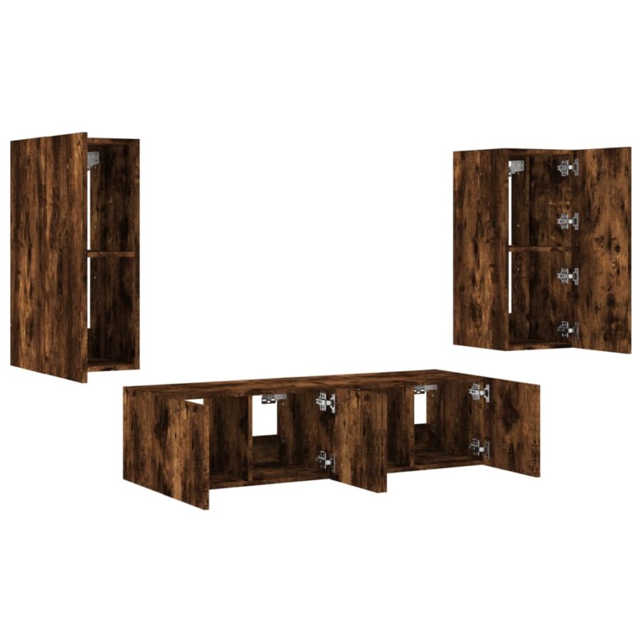 8-delige tv-wandmeubelset met LED bewerkt hout gerookt eiken - Afbeelding 6