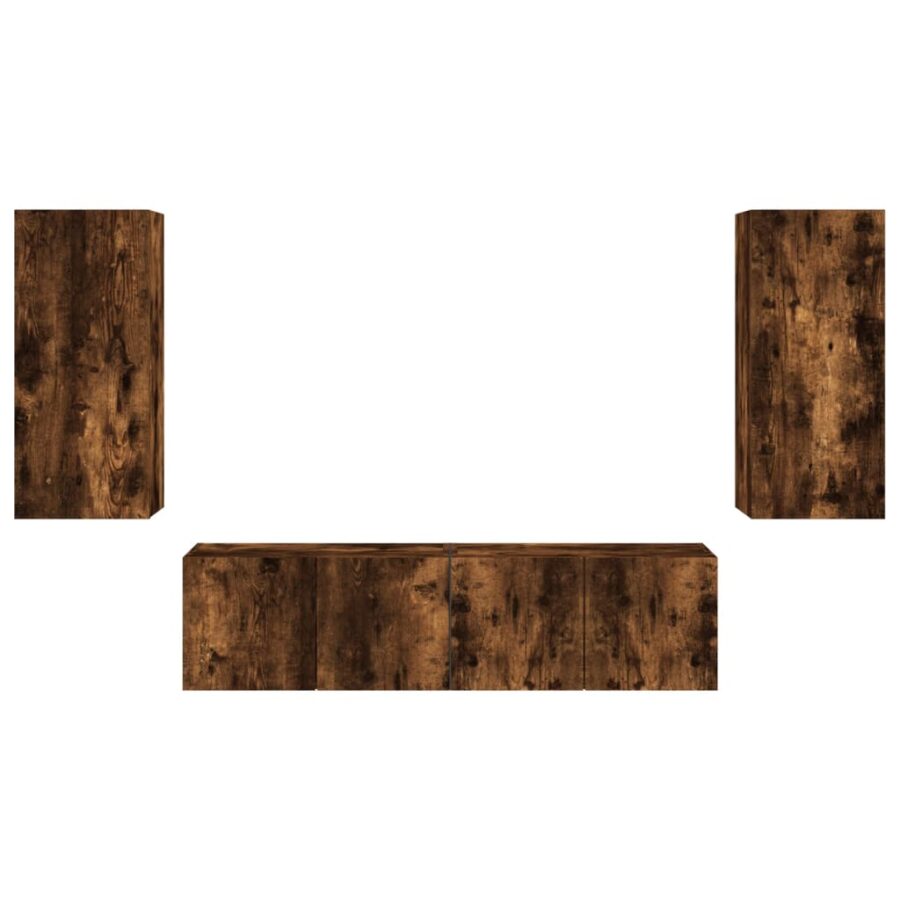 8-delige tv-wandmeubelset met LED bewerkt hout gerookt eiken - Afbeelding 7