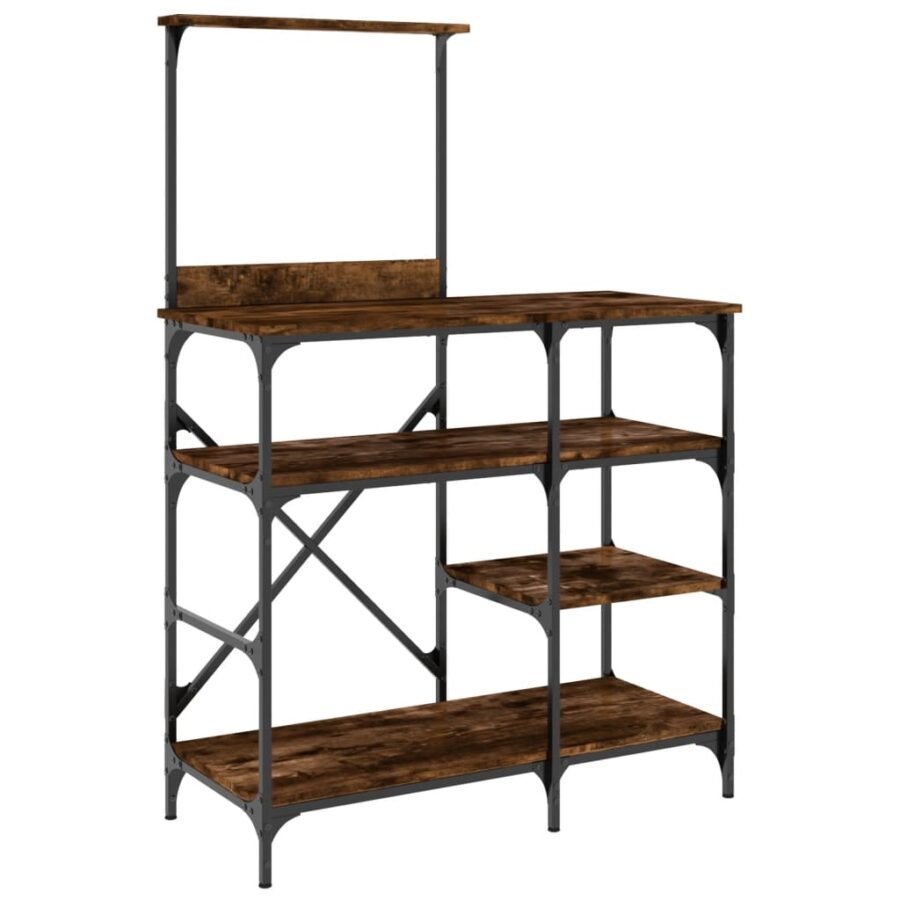 Bakkersrek 90x40x132 cm bewerkt hout en metaal gerookt eiken - Afbeelding 2
