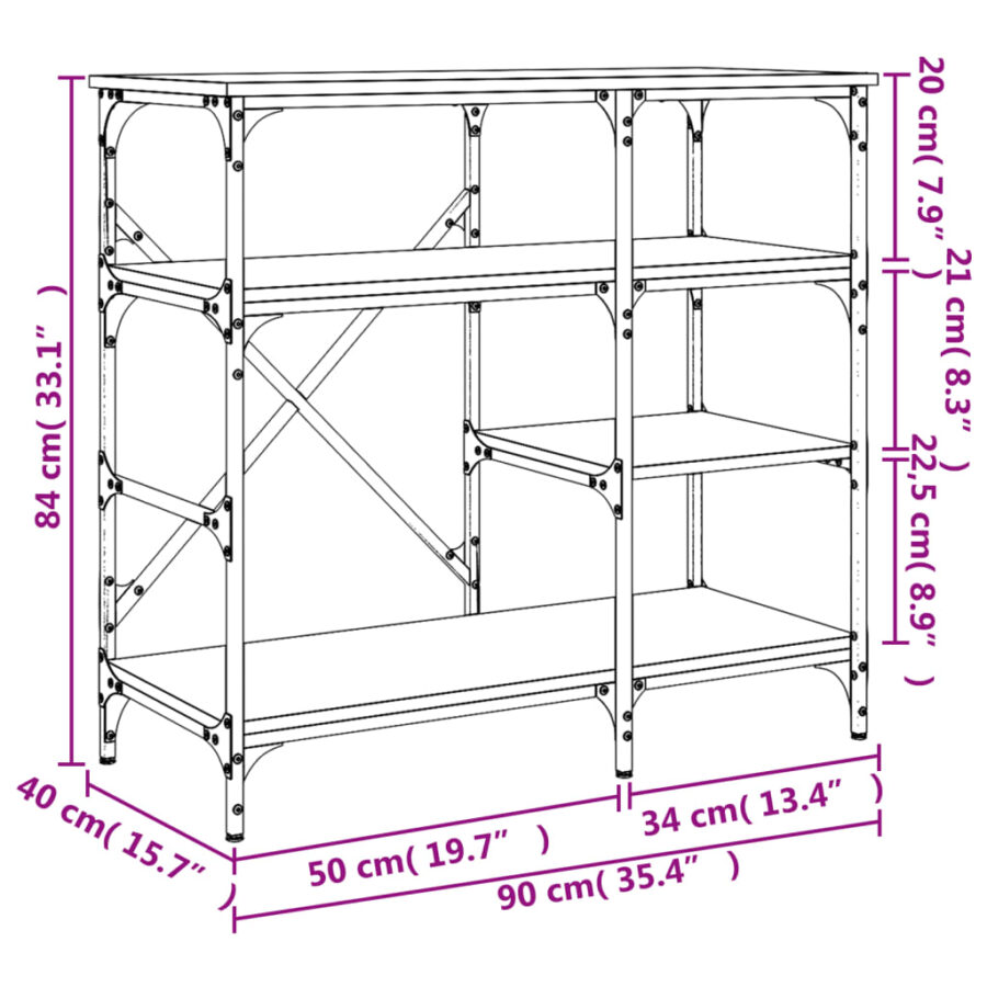 Bakkersrek 90x40x84 cm bewerkt hout en metaal gerookt eiken - Afbeelding 9