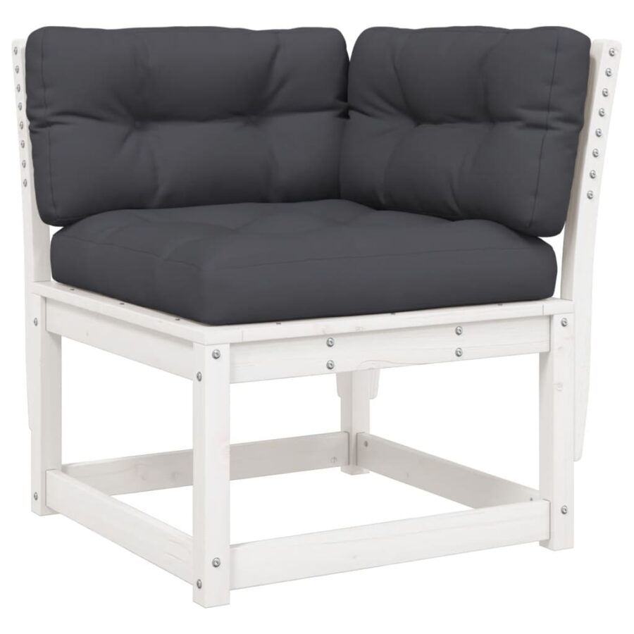 8-delige Loungeset met kussens massief grenenhout wit - Afbeelding 4