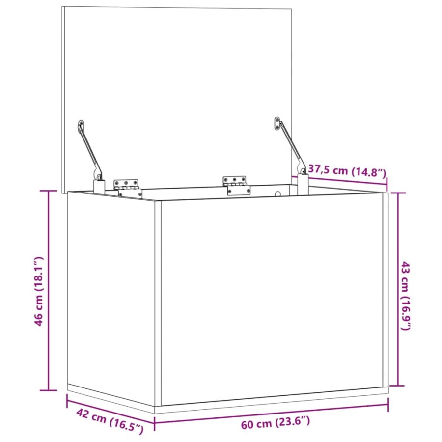 Opbergbox 60x42x46 cm bewerkt hout grijs sonoma eikenkleurig - Afbeelding 11