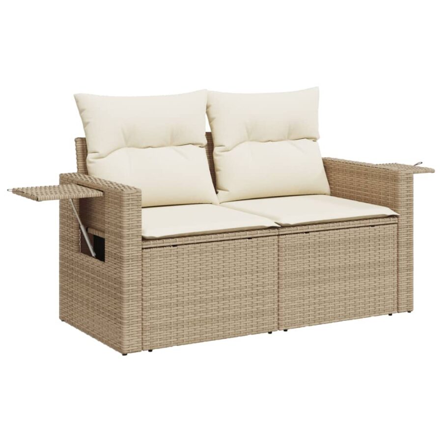 8-delige Loungeset met kussens poly rattan beige - Afbeelding 3