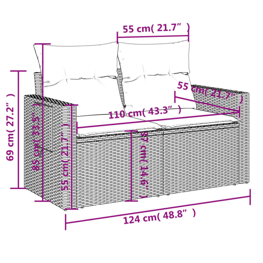 8-delige Loungeset met kussens poly rattan beige - Afbeelding 11