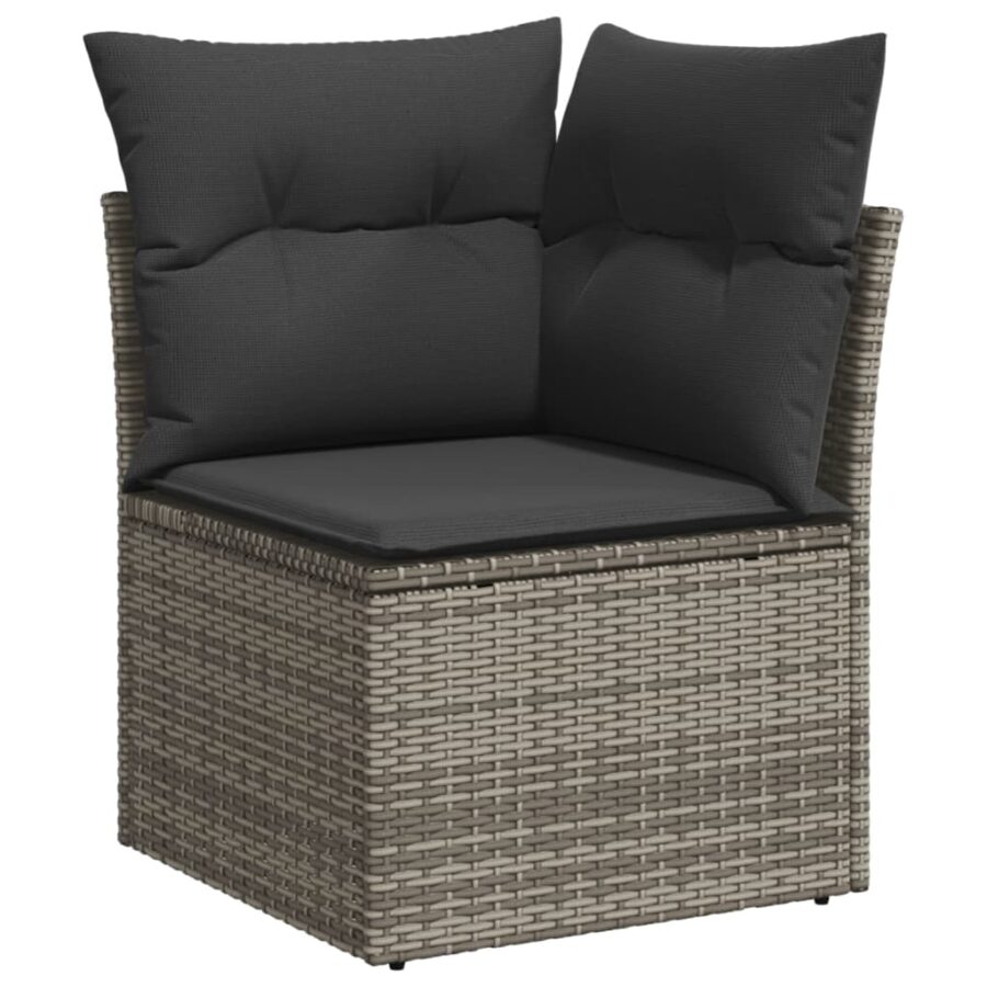 9-delige Loungeset met kussens poly rattan grijs - Afbeelding 4