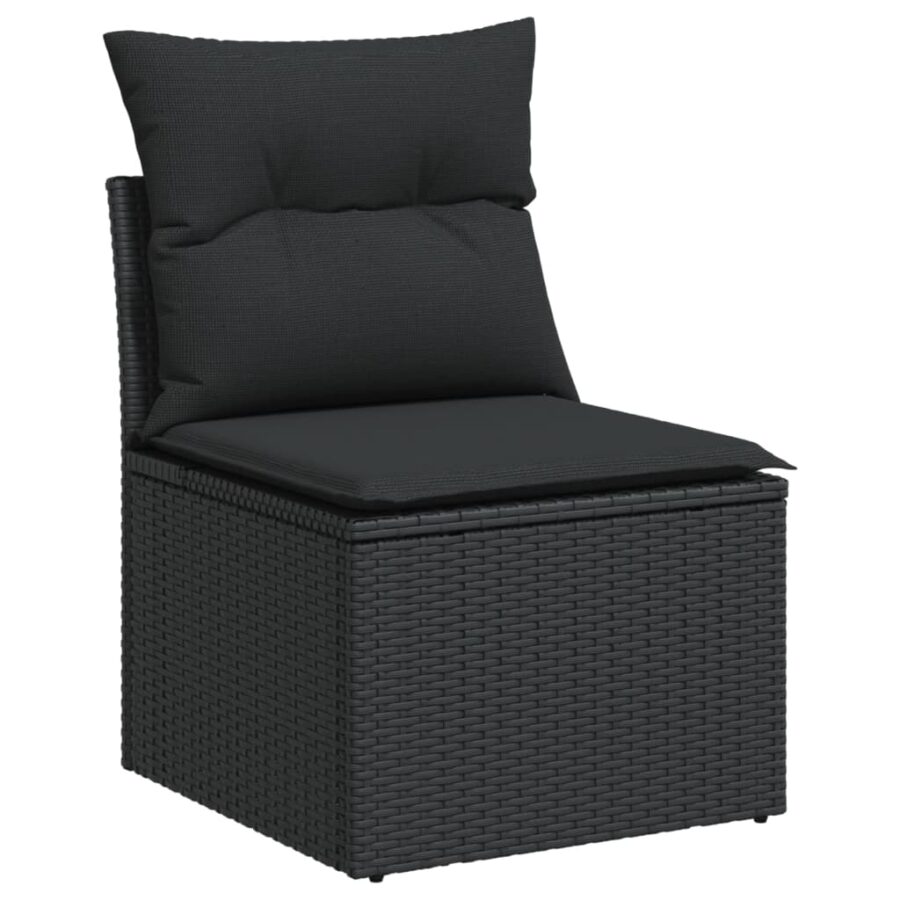 8-delige Loungeset met kussens poly rattan zwart - Afbeelding 3