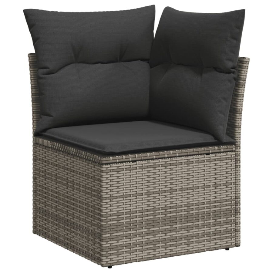 9-delige Loungeset met kussens poly rattan grijs - Afbeelding 3