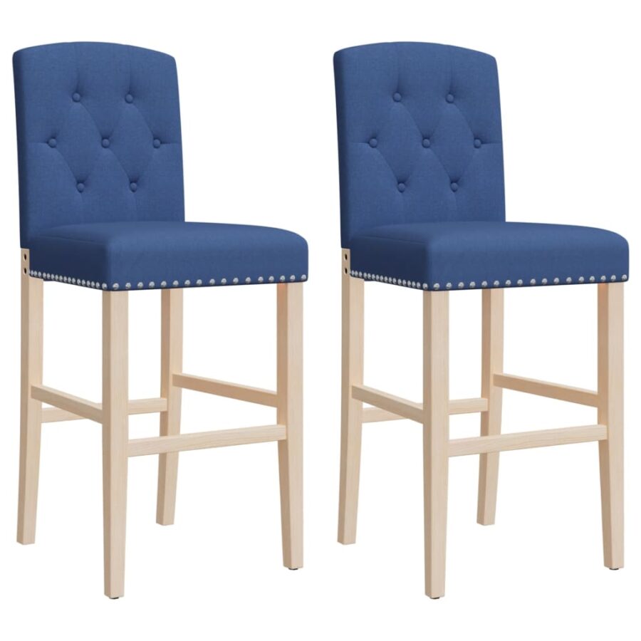 Barstoelen 2 st massief rubberhout en stof - Afbeelding 2