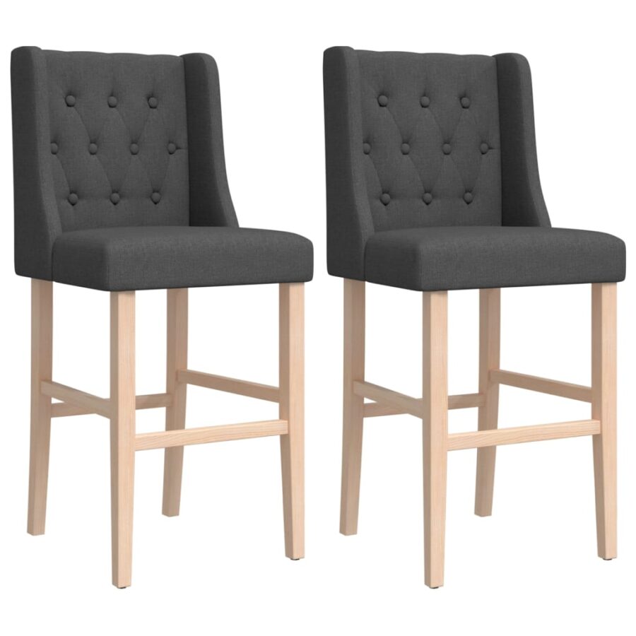 Barstoelen 2 st massief rubberhout en stof - Afbeelding 2