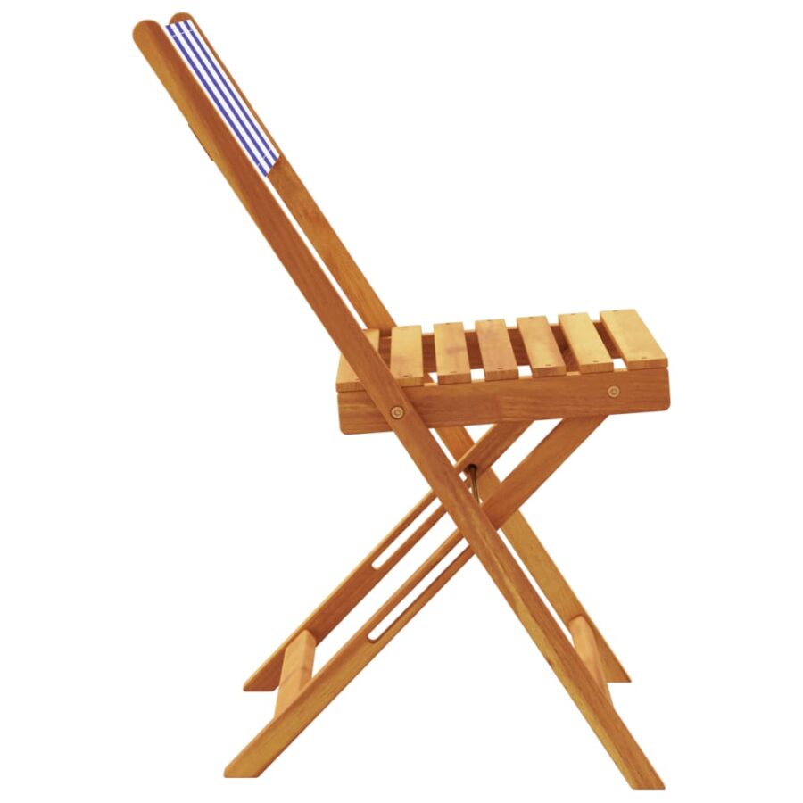 Tuinstoelen 4 st inklapbaar stof en massief hout blauw en wit - Afbeelding 5