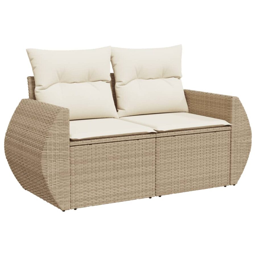 8-delige Loungeset met kussens poly rattan beige - Afbeelding 3