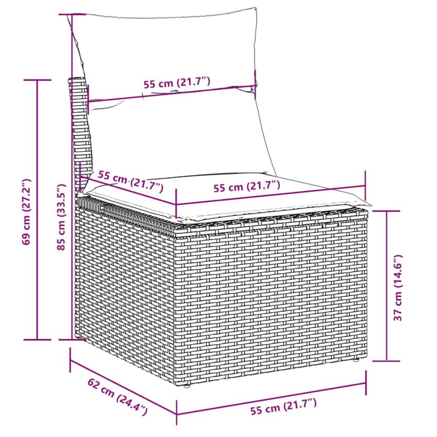 8-delige Loungeset met kussens poly rattan lichtgrijs - Afbeelding 9