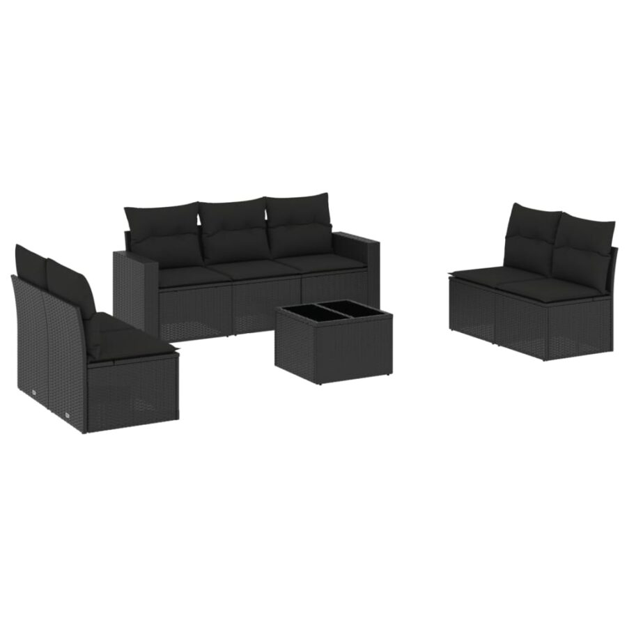 8-delige Loungeset met kussens poly rattan zwart - Afbeelding 2