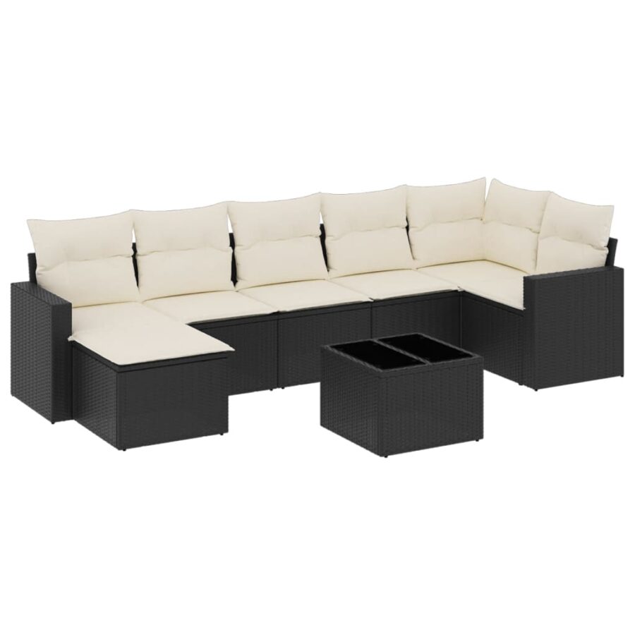 8-delige Loungeset met kussens poly rattan zwart - Afbeelding 2
