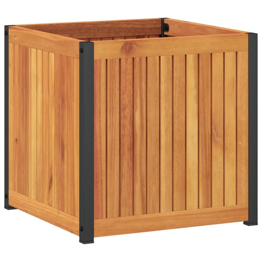 Plantenbak 45x45x44 cm massief acaciahout en staal - Afbeelding 2