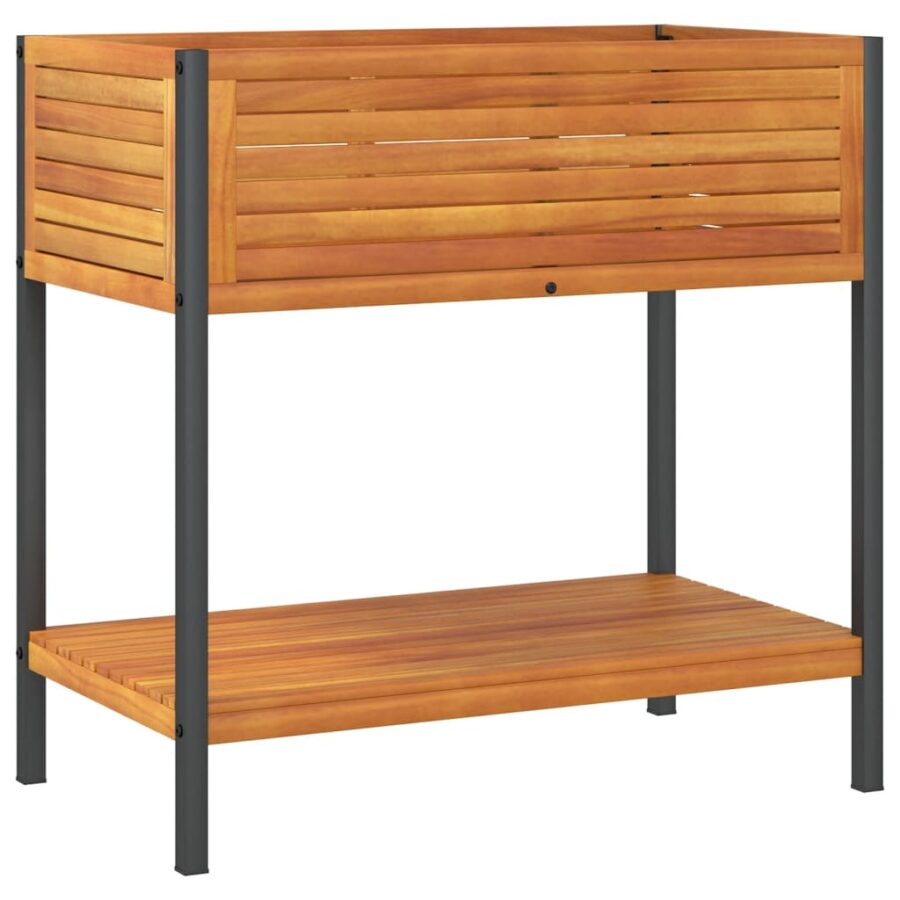 Plantenbak met schap 80x45x80 cm massief acaciahout en staal - Afbeelding 2