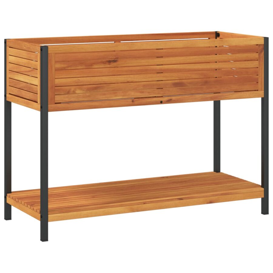 Plantenbak met schap 110x45x80 cm massief acaciahout en staal - Afbeelding 2