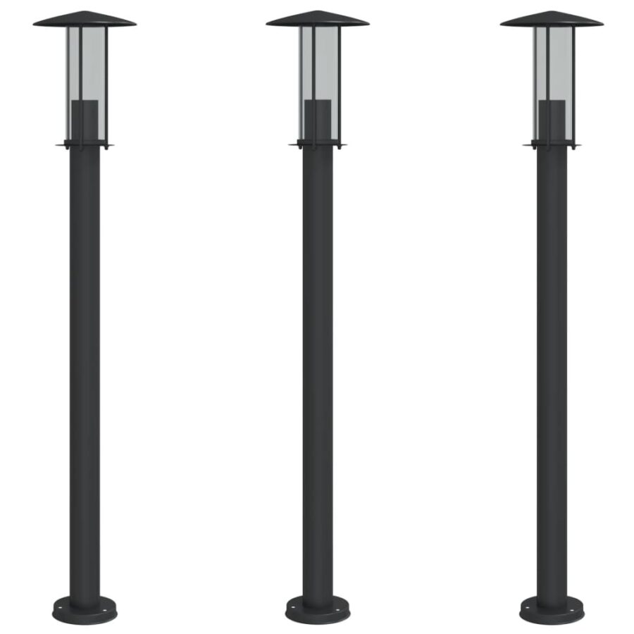 Vloerlamp voor buiten 3 st 100 cm roestvrij staal zwart - Afbeelding 2