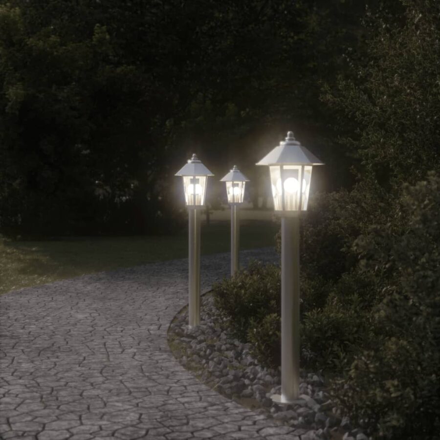 Vloerlamp voor buiten 3 st 80 cm roestvrijstaal zilverkleurig - Afbeelding 3