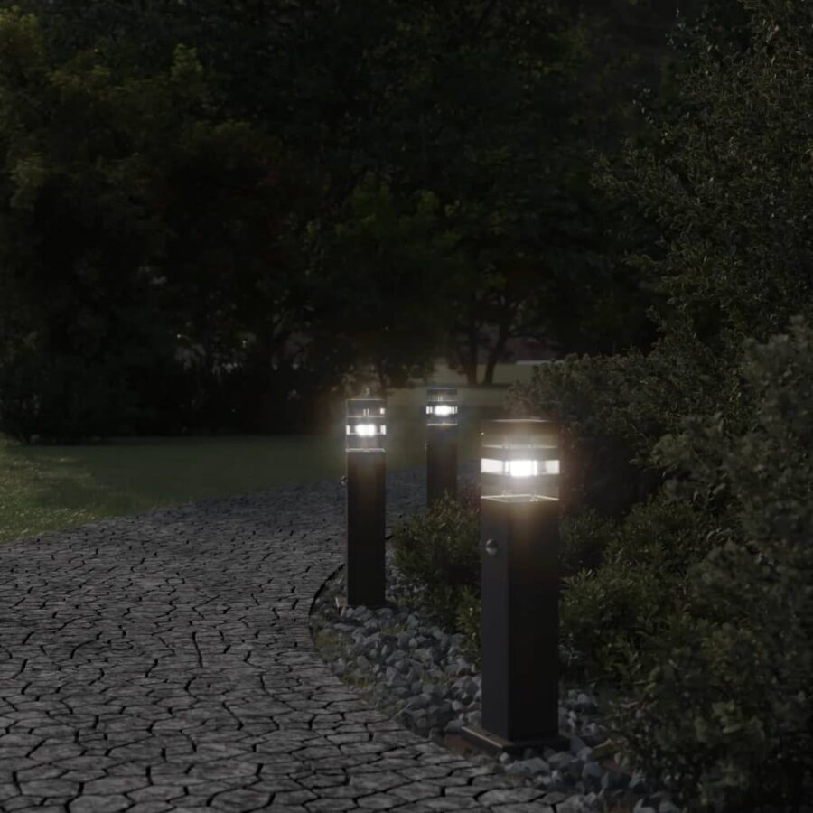 Vloerlampen voor buiten 3 st met sensor 50 cm aluminium zwart - Afbeelding 3