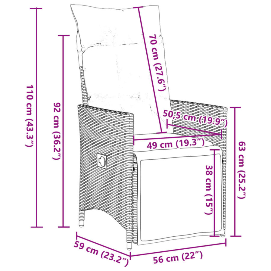 9-delige Tuinset poly rattan zwart - Afbeelding 10