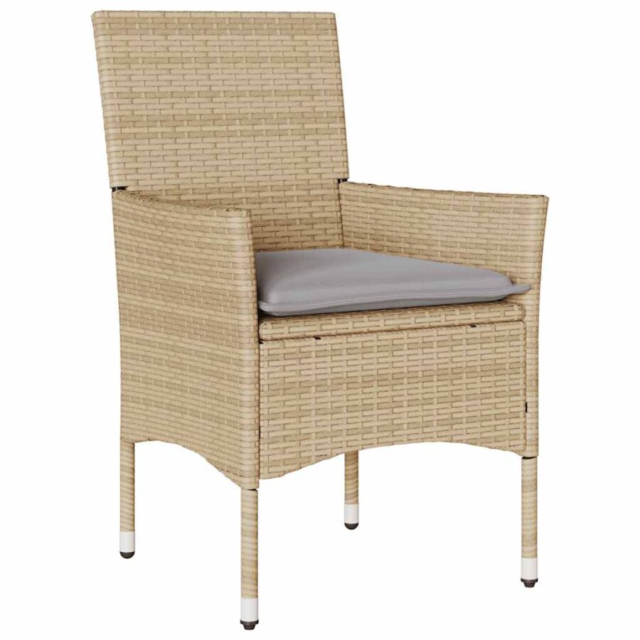 9-delige Tuinset met kussens poly rattan en glas beige - Afbeelding 3