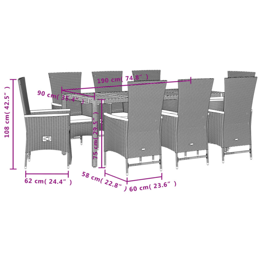 9-delige Tuinset poly rattan zwart - Afbeelding 5