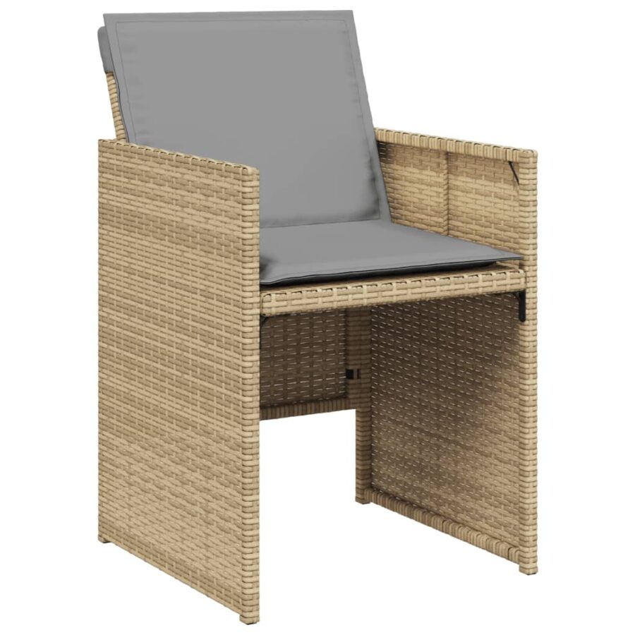 9-delige Tuinset met kussens poly rattan gemengd beige - Afbeelding 4