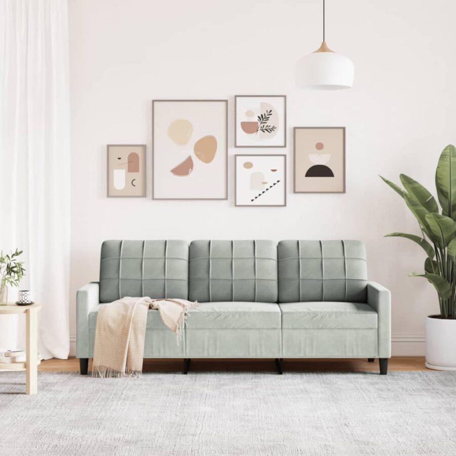 Driezitsbank 180 cm fluweel lichtgrijs - Afbeelding 3