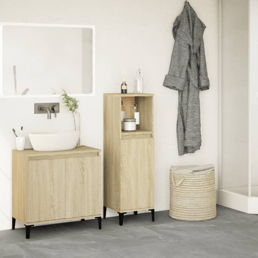 Badkamerkast 30x30x100 cm bewerkt hout sonoma eikenkleurig - Afbeelding 3