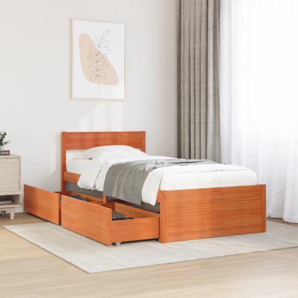 Bedframe zonder matras massief grenenhout wasbruin 75x190 cm