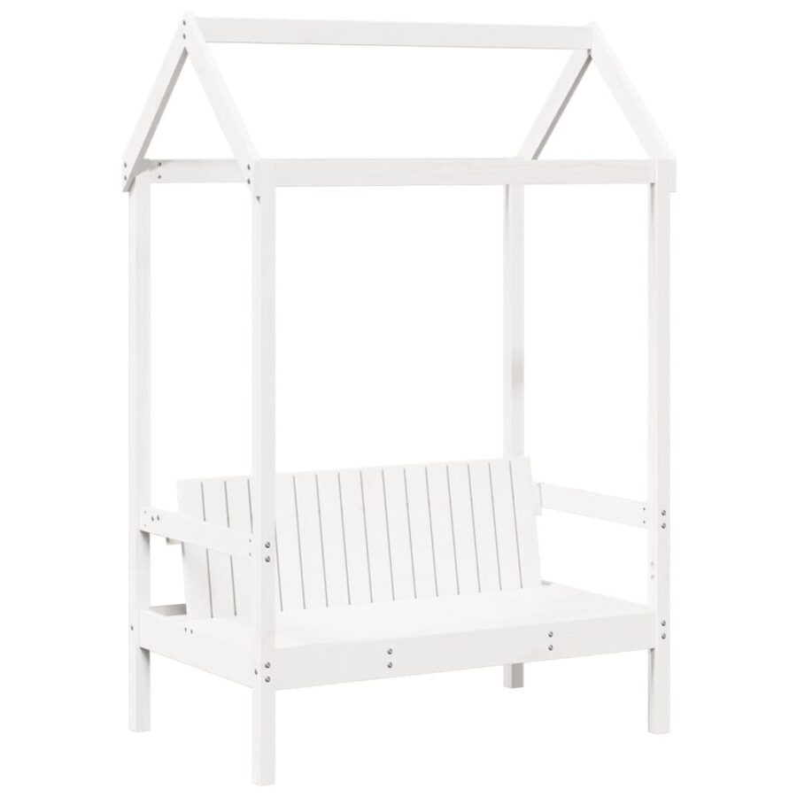 Bank met dak 117,5x70x176,5 cm massief grenenhout wit - Afbeelding 2