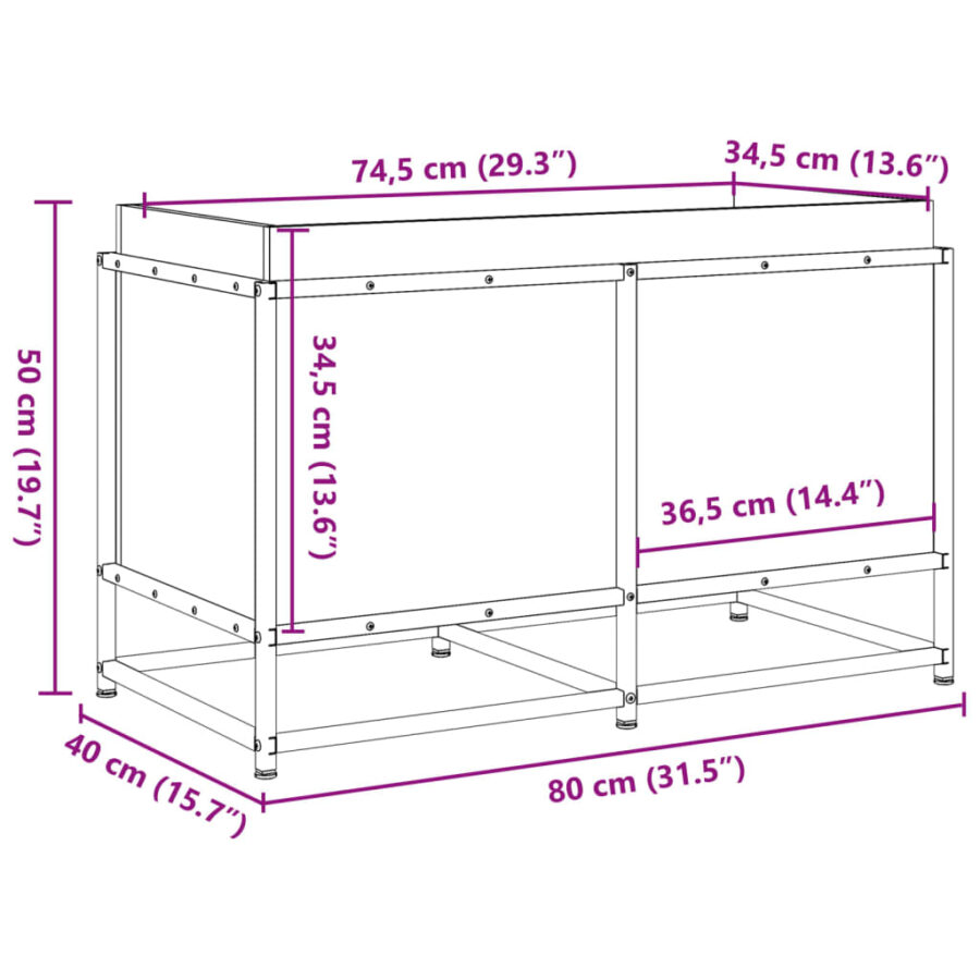 Plantenbak 80x40x50 cm massief grenenhout wit - Afbeelding 10