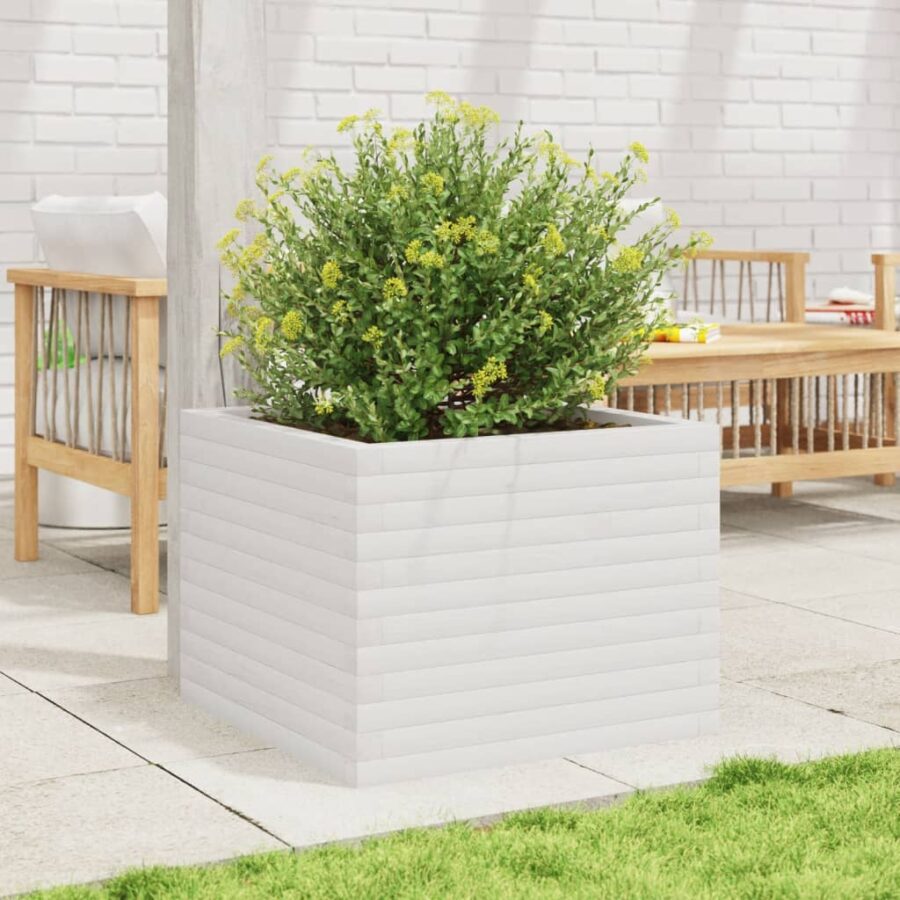 Plantenbak 60x60x45,5 cm massief grenenhout wit - Afbeelding 3