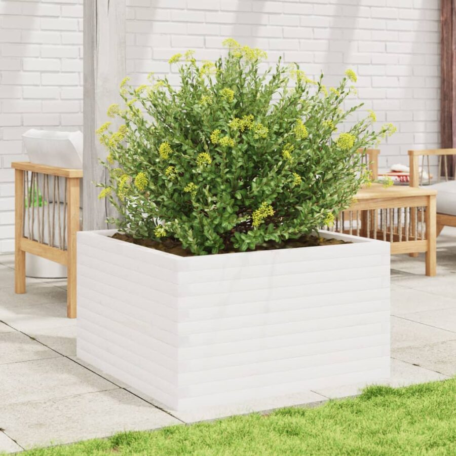 Plantenbak 80x80x45,5 cm massief grenenhout wit - Afbeelding 3