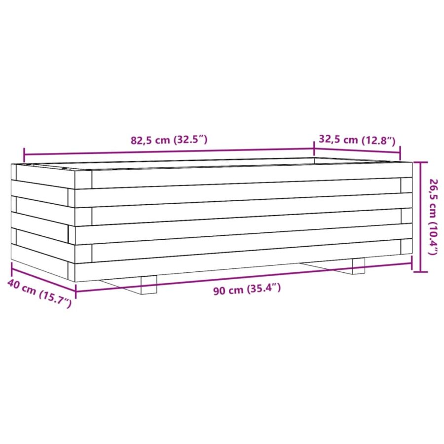 Plantenbak 90x40x26,5 cm massief grenenhout wit - Afbeelding 10