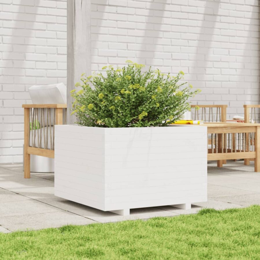 Plantenbak 70x70x49,5 cm massief grenenhout wit - Afbeelding 3