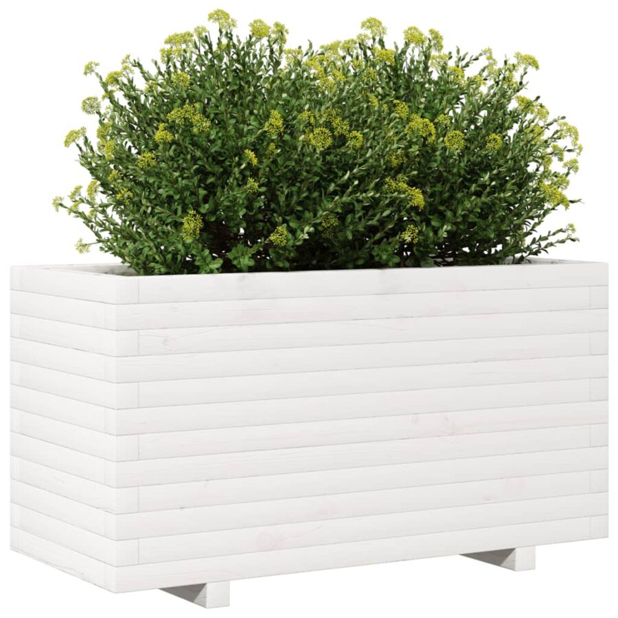 Plantenbak 90x40x49,5 cm massief grenenhout wit - Afbeelding 4
