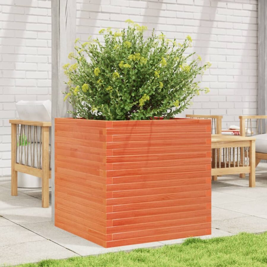 Plantenbak 70x70x68,5 cm massief grenenhout wasbruin - Afbeelding 3