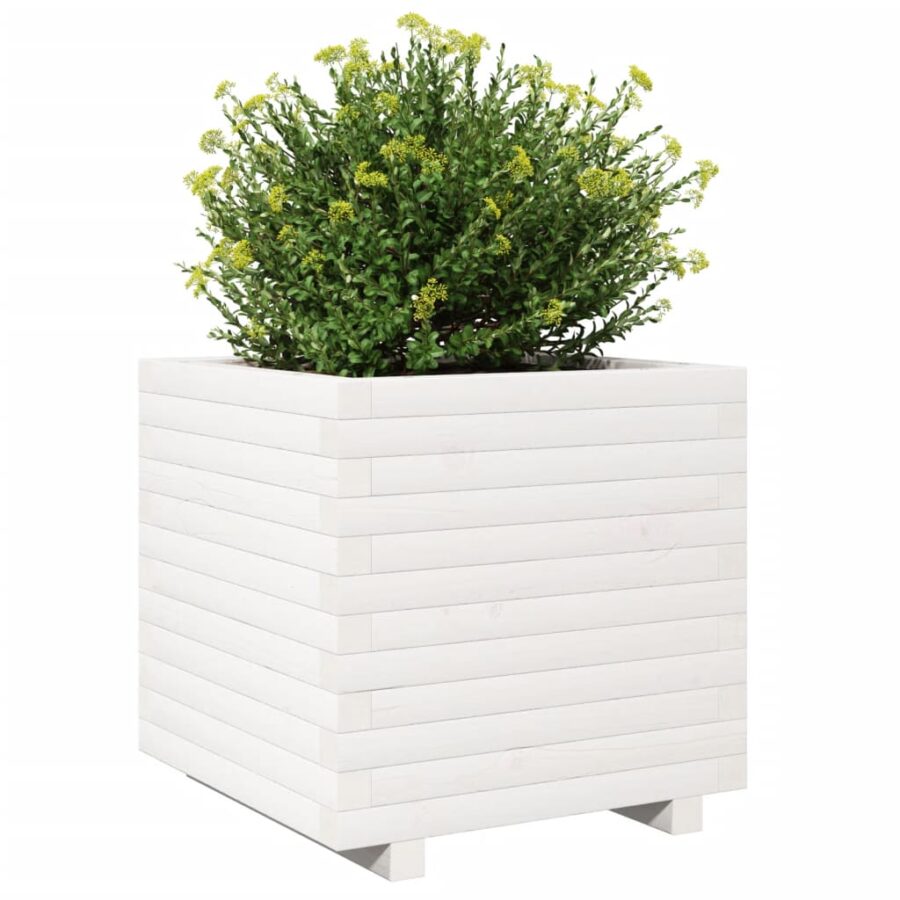 Plantenbak 50x50x49,5 cm massief grenenhout wit - Afbeelding 4