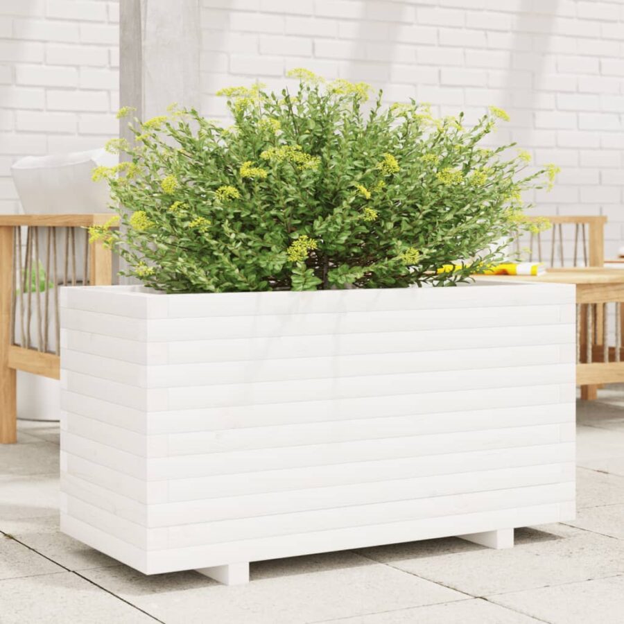Plantenbak 90x40x49,5 cm massief grenenhout wit - Afbeelding 3