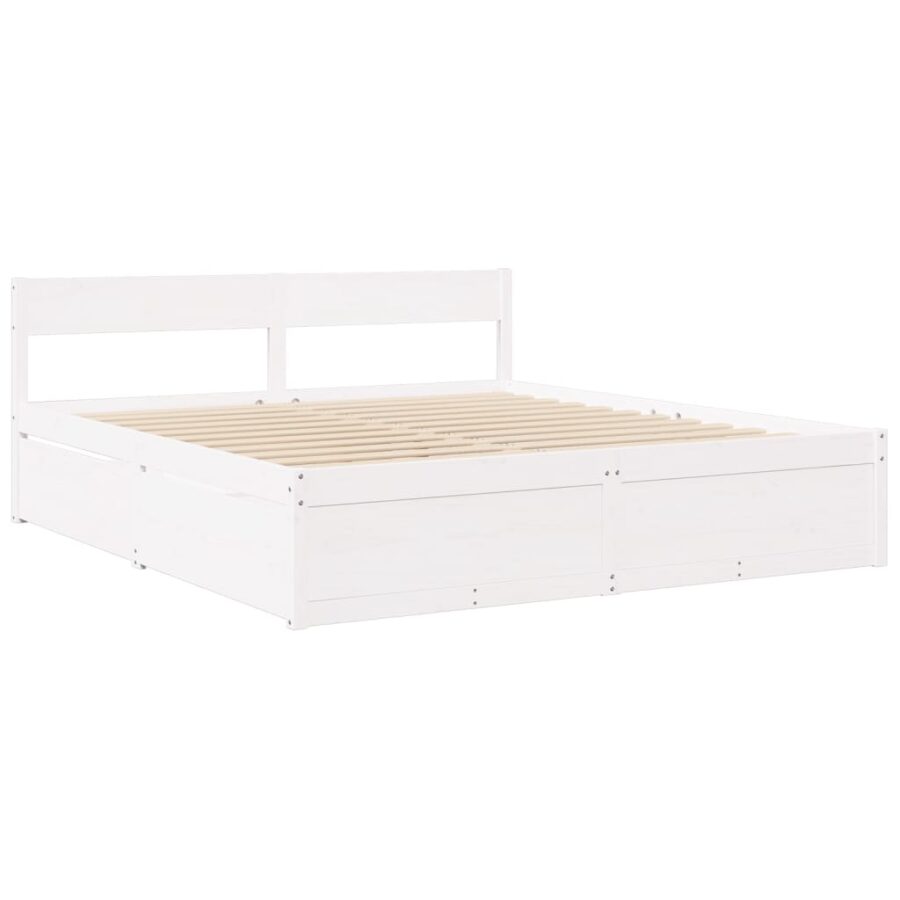 Bed met lades en matras massief grenenhout wit 180x200 cm - Afbeelding 7