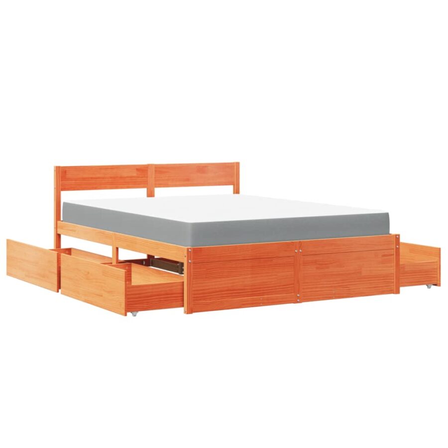 Bed met lades en matras massief grenenhout wasbruin 140x200 cm - Afbeelding 11