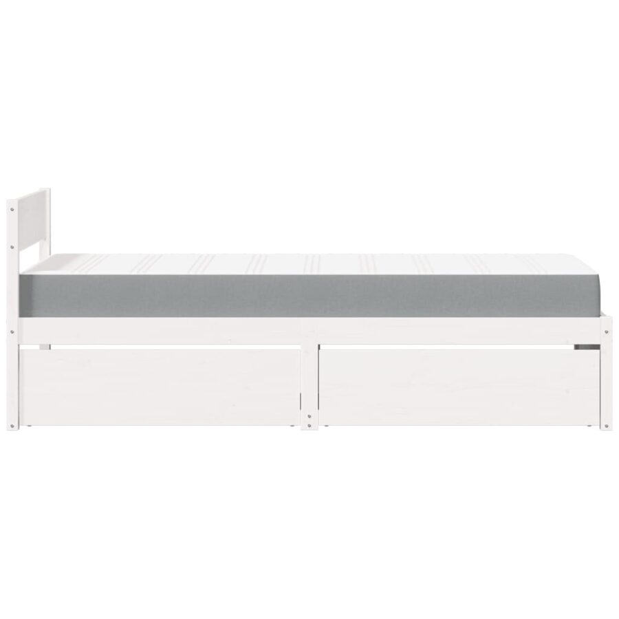Bed met lades en matras massief grenenhout wit 90x200 cm - Afbeelding 5